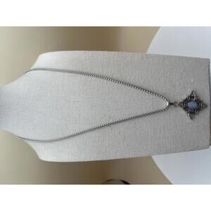 Norse Viking Style Silver Necklace with Moonstone Set Pendant